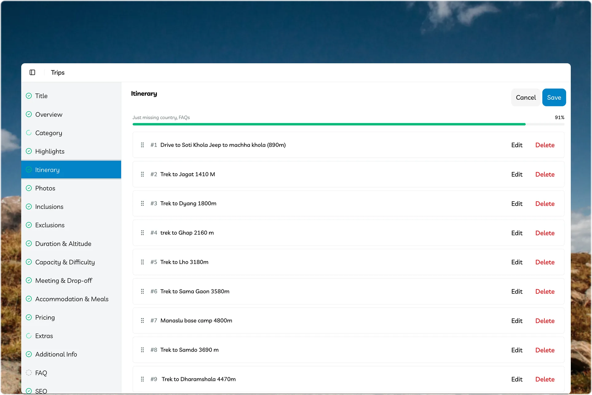 TripEleven trip editor with a drag-and-drop day-by-day itinerary